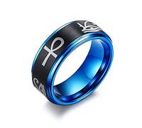 FLHEART Egyptian Eye Of Horus and Ankh Ring Band Tungsten Carbide Hieroglyph Engraved Ankh God of ra Ring for Men Protection Jewellery for him,size N 1/2