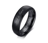 FLHEART Free Engrave Customise Name Ring Men's Stainless Steel Brushed Finish 6MM Black Comfort Fit Wedding Band Ring,Personalized Ring Gift for him,Promise Ring Wedding Band,Size N 1/2
