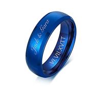FLHEART Free Engrave Customise Name Ring Men's Stainless Steel Brushed Finish 6MM Silver Comfort Fit Wedding Band Ring,Personalized Ring Gift for him,Promise Ring Wedding band,Blue