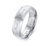 FLHEART Free Engrave Customise Name Ring Men's Stainless Steel Brushed Finish 6MM Silver Comfort Fit Wedding Band Ring,Personalized Ring Gift for him,Promise Ring Wedding Band,Silver,Size R 1/2