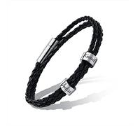 FLHEART Free Engraving Name Beads Bracelet - Custom Triple Wrap Braided Leather Cuff with Stainless Steel Names Initial Bead Charm Beacelets for Family Friendship Bridesmaid, Gift Idea 3 Beads