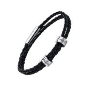 FLHEART Free Engraving Name Beads Bracelet - Custom Triple Wrap Braided Leather Cuff with Stainless Steel Names Initial Bead Charm Beacelets for Family Friendship Bridesmaid, Gift Idea 2 Beads