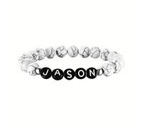 FLHEART Handmade Natural Gemstone Bead Bracelet with Custom Name/Initial/Letter White Turquoise Beaded Bracelets for Men Women, Personalised Gift for Boyfriend,girlfriend men women bff mother father