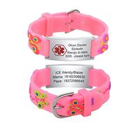FLHEART Kids Bracelet Safety ID Wristbands - Personalised Silver ID Medical Alert Bracelets with Pink Silicone Cartoon Pattern, Outdoor Anti-Lost Wristband with Emergency Contact For Child Boys Girls