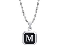 FLHEART Letter Initial Necklace for Men - Stainless Steel Square Capital Monogram Alphabets A-Z Pendant Necklace with 20" Rolo Chain for Men Teen, Men's Necklaces Jewellery Gifts for Birthday, M