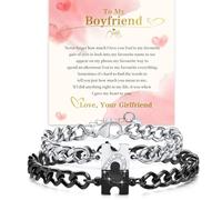 FLHEART Matching Bracelets for Couples Boyfriend Girlfriend - Long Distance Relationship Gifts Stainless Steel Couples Bracelets for Lover Bf Gf, His Hers Gifts for Christmas Promise Valentine's Day