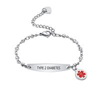 FLHEART Medical Alert Bracelet for Women : Stainless Steel Fashion Delicate Heart Chain Free Engraving Medical ID Bracelet for Women Girl,Waterproof & Adjustable
