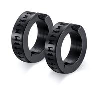 FLHEART Norse Viking Hoop Earring for Men - Amulet Protection Jewellery Gifts Stainless Steel Men's Non Piercing Clip On Earrings with Nordic Elder Futhark Runes, Black, 1 Pair
