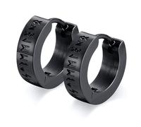 FLHEART Norse Viking Hoop Earring for Men - Amulet Protection Jewellery Gifts Stainless Steel Men's Stud Huggie Hinged Earrings with Nordic Elder Futhark Runes,Black,1 Pair