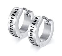 FLHEART Norse Viking Hoop Earring for Men - Amulet Protection Jewellery Gifts Stainless Steel Men's Stud Earrings with Nordic Elder Futhark Runes,Silver,1 Pair, (P-EH-432S02)