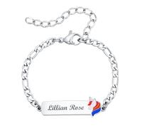 FLHEART Personalised Baby Name Bracelet - Customised Engraved Silver Figaro Chain Kids Cartoon ID Charm Bracelets Jewellery Infant Girls Boys Toddler Birthday Gifts Preppy Stuff, Unicorn