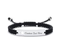 FLHEART Personalised Braided Bracelet - Personalised Stainless Steel Star Braided Handmade Rope Bracelet for Men Women Friend Custom Name Plate ID Bracelet Adjustable