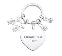 FLHEART Personalised Dad Keychain Gifts for Daddy - Customised Stainless Steel Heart Shaped Key Chains with Family Names Jewellery Presents for Birthday Father's Day, Daddy Gifts from Daughter Son