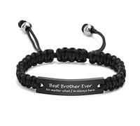 FLHEART Personalised Handmade Braided Engraved Bracelet for Best Brother - Customised Gift from Sister for Christmas, Birthday, Valentine's Day - Black Rope