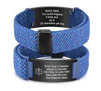 FLHEART Personalised Medical Alert Bracelet for Men - Elastic Braided Loop Strap Identification Bracelet Engraved Emergency Medical Info Blood Thinner Diabetic Allergy, Customised Medic ID Bracelets