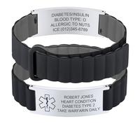 FLHEART Personalised Medical Alert Bracelet for Men Women | Custom Emergency Medic Alert Bracelets for Diabetic Allergy, Adjustable Waterproof Comfort Fit Silicone Magnetic Strap