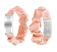 FLHEART Personalised Medical Alert Bracelet for Women - Customised Elastic Strap Silk Band Medical ID Bracelets Engraved Medic Info, Emergency Awareness Medic ID Bracelet,Champagne