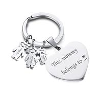 FLHEART Personalised Mummy Family Keychain : Stainless Steel This Mommy/Daddy Belongs To Custom Kids Name Heart Keychain for dad mom, with Boy Girl Pet Charm 3
