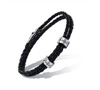 FLHEART Personalised Name Beads Bracelet - Custom Triple Wrap Braided Leather Bracelets with Customisable Names Initial Bead Charm Wristband for Family Best Friend 7.4 Inches 2 Beads,Clasp A