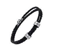FLHEART Personalised Name Beads Bracelet - Custom Unisex Triple Wrap Braided Leather Bracelets with customisable Names Initial Bead Charm Wristband,Engraving 2 Names ID Bracelet,Gift Idea,2 Beads