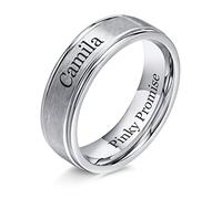 FLHEART Personalised Ring for Men - Custom Engrave Name Ring Silver Stainless Steel Brushed Finish 6MM Wedding Band Rings, Personalised Promise Engagement Rings Gift for Him, Size T 1/2