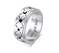 FLHEART Personalised Ring for Men : Custom Engrave Star Moon Sun Spinner Fidget Ring Stainless Steel Rotating 8MM Wedding Band Promise Engagement Ring,Personalised Gift for him,Size X 1/2