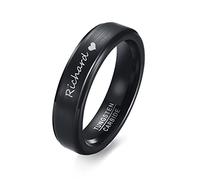 FLHEART Personalised Ring for Men Women: Customized 5mm Width Black Tungsten Carbide Wedding Band Promise Engagement Him/Husband/Boyfriend, Customised Name Women, Brushed Finish