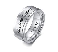 FLHEART Personalised Spinner Ring Fedget Band Stainless Steel Minimalist Band Style Custom Name Ring Stress Relieving Anxiety Ring, Promise Engagement Wedding Ring for Men Women,8mm,Size P 1/2,Silver