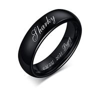 FLHEART Personalised Tungsten Carbide Black Ring : Polished Domed Tungsten Wedding Band Engagement Ring Couple Ring for Men Women,6mm Width, Custom Engrave Name,size R 1/2