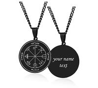 FLHEART Personalised Uniex Stainless Steel 3rd Pentacle of Saturn King Solomon Pentacle Seal Amulet Luck Talismanic Seal Pendant Necklace with Chain,Kabbalah Amulet Protection Jewellery Gift