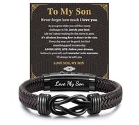 FLHEART Son Gifts for Mens Leather Bracelet - Infinity Knot Bracelet Engraved Love My Son, Adjustable Braided Men‘s Bracelets Father’s Day Graduation Christmas Birthday Gift for Son from Mum Dad