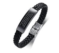 FLHEART to My Brother Gift Bracelet Inspirational Message Engraved Stainless Steel with Braided Leather Bracelet for Mens Always Remember You are Braver Than You Beleive Engraved Adjustable