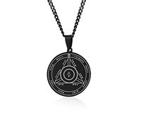 FLHEART Uniex Stainless Steel 4th Pentacle of Saturn King Solomon Pentacle Seal Amulet Luck Talismanic Seal Pendant Necklace with Chain,Kabbalah Amulet Protection Jewellery Gift