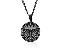 FLHEART Uniex Stainless Steel 7th Pentacle of Saturn King Solomon Pentacle Seal Amulet Luck Talismanic Seal Pendant Necklace with Chain,Kabbalah Amulet Protection Jewellery Gift