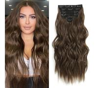 Fliace Clip in Hair Extensions 6 Pieces Natural Soft Hair Blends Well Long Wavy Hairpieces (20 inch, 6 Pieces) Medium Brown