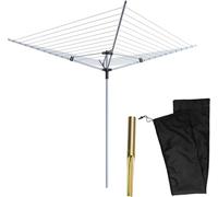 Flickbuyz Folding Rotary Airer - Heavy Duty Rotary Washing Clothes Line - 4 Arm Outdoor Non-Slip Lining Umbrella System Rotary Airer with Cover & Metal Ground Spike (60M)