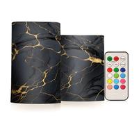 Flickering Flameless Candles Golden Black Marble LED Candles with Remote Timer Set of 2 Battery Operated Candle Home Decoration