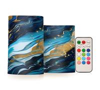 Flickering Flameless Candles Navy Blue Marble LED Candles with Remote Timer Set of 2 Battery Operated Candle Home Decoration