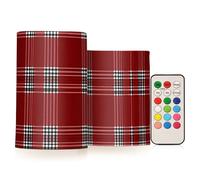Flickering Flameless Candles Red Tartan Buffalo Plaid Checkered Battery Operated Candles with Remote Timer LED Pillar Votive Candles Set of 2 for Holiday Decor