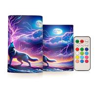 Flickering Flameless Candles Wolf Howling in Moon Night LED Candles with Remote Timer Set of 2 Battery Operated Candle Home Decoration
