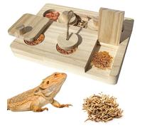FlidRunest Bearded Dragon Feeder Puzzle, Wooden Lizard Feeding Box, Reptile Interactive Enrichment Food Feeder Training Treat Dispenser for Lizard Bearded Dragon Frog Hamster