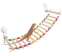 FlidRunest Bearded Dragon Window Ladder with 2 Sturdy Suction Cups, 21.6''x7.1'' Large Lizard Wood Climbing Perch Bridge, Reptile Hammock Perch Tank Accessories for Lizard, Leopard Gecko, Chameleon