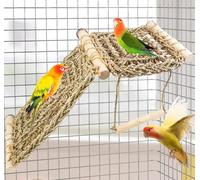 FlidRunest Bird Perch Platform Swing with Climbing Ladder, Parrot Chewable Natural Seagrass Woven Hammock, Parakeet Cage Accessories Playing Gyms Exercise Sturdy for Cockatiels, Lovebirds, Budgies