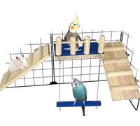 FlidRunest Bird Toy, Parrot Perch Platform with Swing and Ladder, Bird Playground Paw Grinding Rough-surfaced, Wooden Climbing Exercise Stands for Parakeet, Parrot, Lovebird, Cockatiel, Hamster