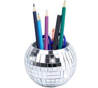 FlidRunest Disco Ball Pencil Pen Holder for Desk, Sequin Plastic Makeup Brush Holder Organizer, Disco Ball Desk Accessories Decor, Multifunctional Pencil Cup for Home Office Decoration