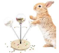FlidRunest Rabbit Foraging Ball with Wooden Base, Interactive Slow Feed Treat Ball Release Puzzle Toy for Rabbit, Feeder Boredom Busting Fun Maintain Your Bunny Entertained