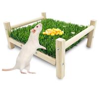FlidRunest Wooden Rat Foraging Toys, Artificial Grass Foraging Mat for Rats, Safe Rats Enrichment Toys Activities, Boredom Relief Hanging Bed for Pet Rat