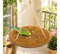 FlidRunest Yellow Large Bird Foraging Mat, Natural Bird Grass Hammock Swing Toy with Hooks, Climbing Perch Hanging Toy for Parakeets, Parrot, Cockatiels, Bearded Dragon