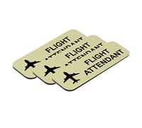 Flight Attendant 1 x 3" Name Tag/Badge, Brushed Gold, (3 Pack)