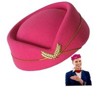 Flight Attendant Hat Rosy Stewardess Costume Felt Flight Attendant Costume for Halloween Party Cosplay & Performance S, Hats for Adults